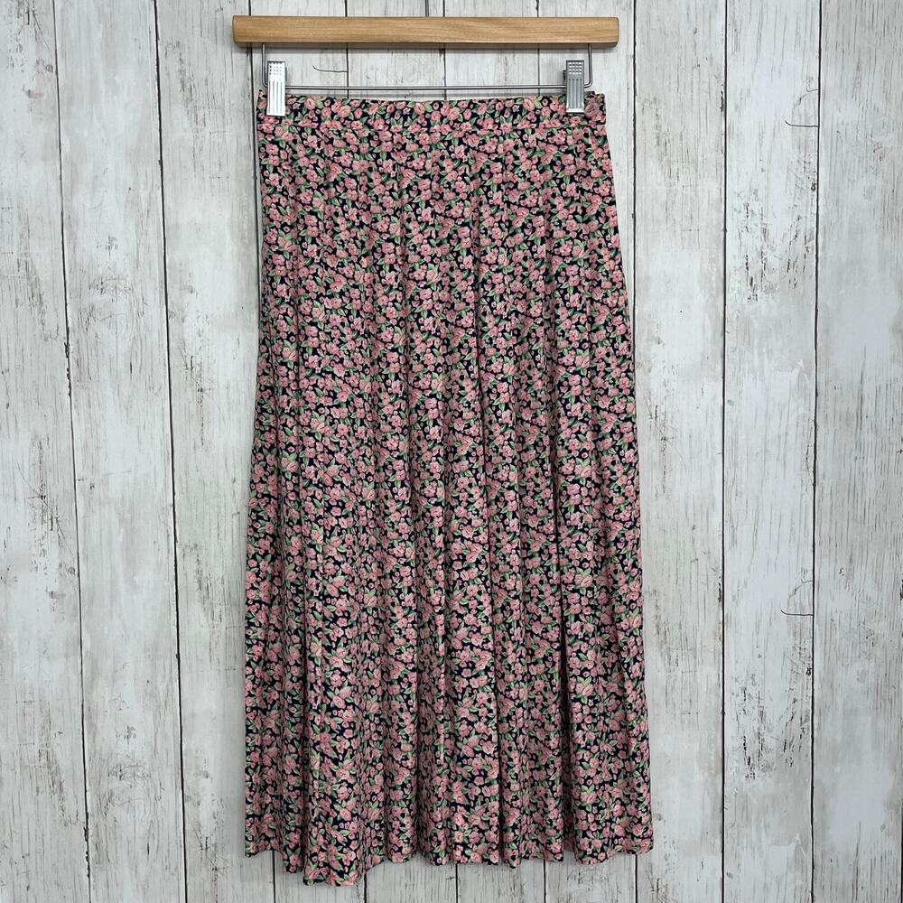 Components Vintage Pleated Floral Skirt Rayon USA 8 Cottagecore Prairie Pink